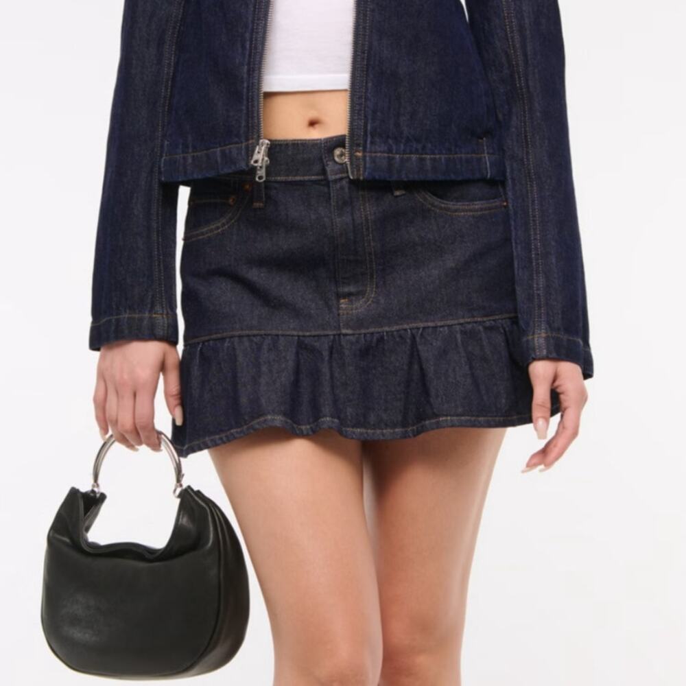 Abercrombie & Fitch Mid Rise Drop Waist Ruffle Denim Micro Mini Skirt 27 Y2K